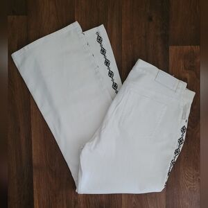 Ralph Lauren Southwestern Bead Trimmed White Denim Jeans, Women's Size 16